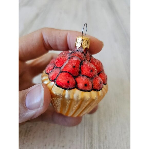 Vintage Columbia Apple basket glass ornament glitter cherries - Picture 4 of 8